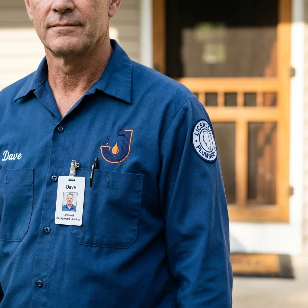 Licensed plumber showing ID badge in Virginia, MN