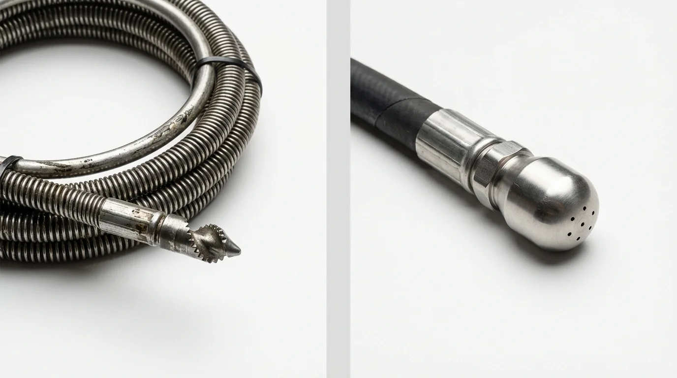 Drain snake cable and hydro jetting nozzle used for drain cleaning in Virginia, MN