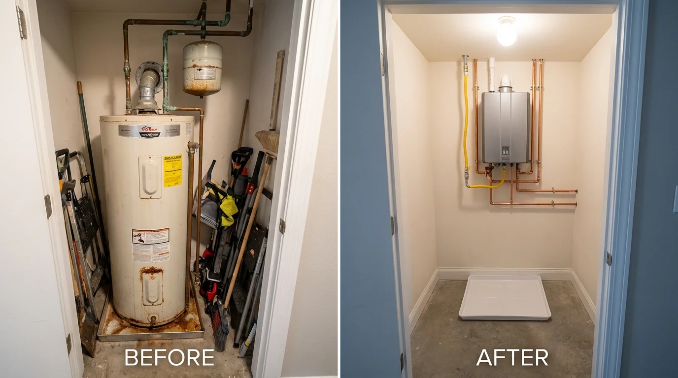 Tank water heater versus wall-mounted tankless unit comparison for Virginia, MN homeowners