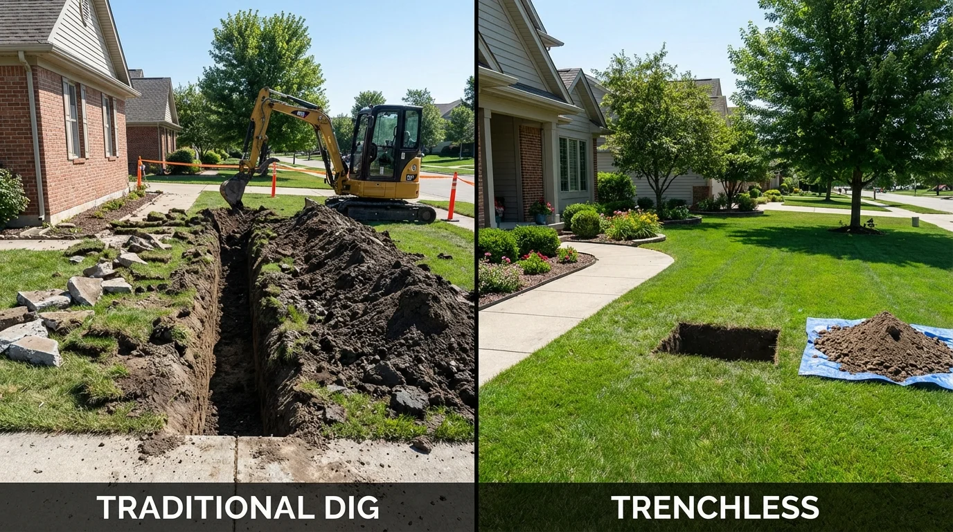 Trenchless sewer repair with minimal yard damage versus traditional excavation in Virginia, MN
